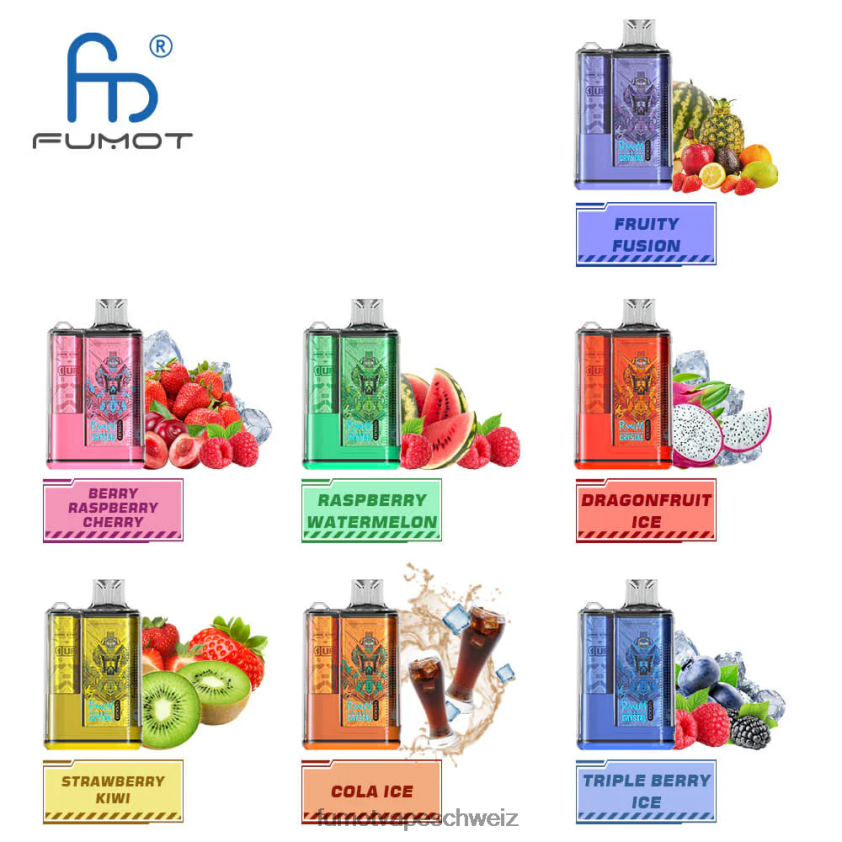 Fumot Crystal 20 ml 12000 Einweg-Vape-Box (1 Stück) X464JP287 | Fumot e Zigarette pfirsichfarbene Mango-Wassermelone