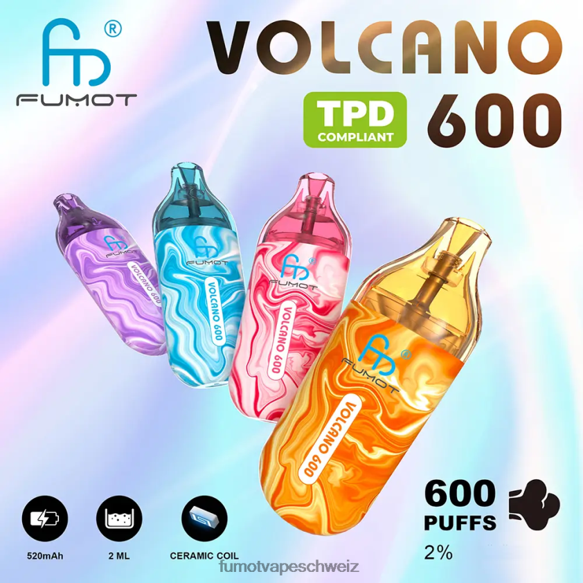 Fumot Volcano 600 tpd-konformer Einweg-Vaporizer – 2 ml (3-teiliges Set) X464JP291 | Fumot Schweiz Wassermeloneneis