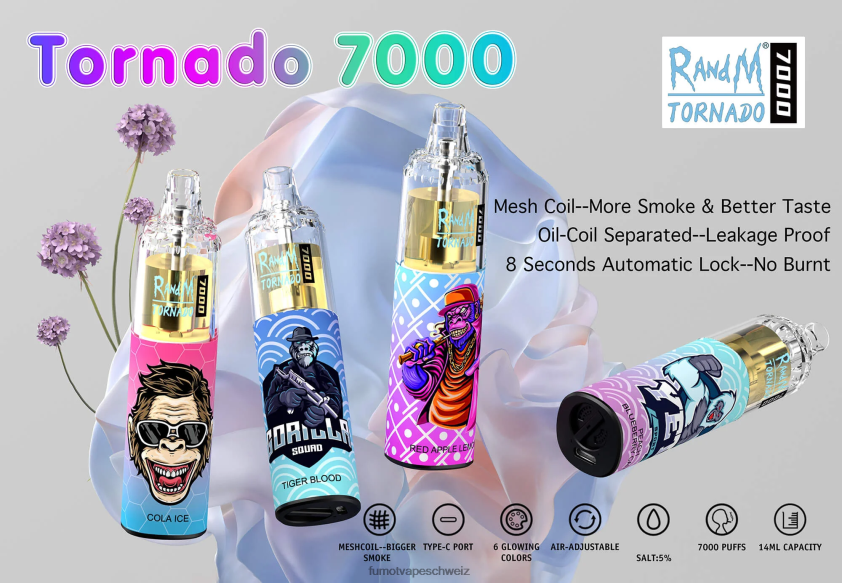 Fumot Tornado 7000 Einweg-Vape-Pen – 14 ml (1 Stück) X464JP107 | Fumot e Zigarette Tigerblut