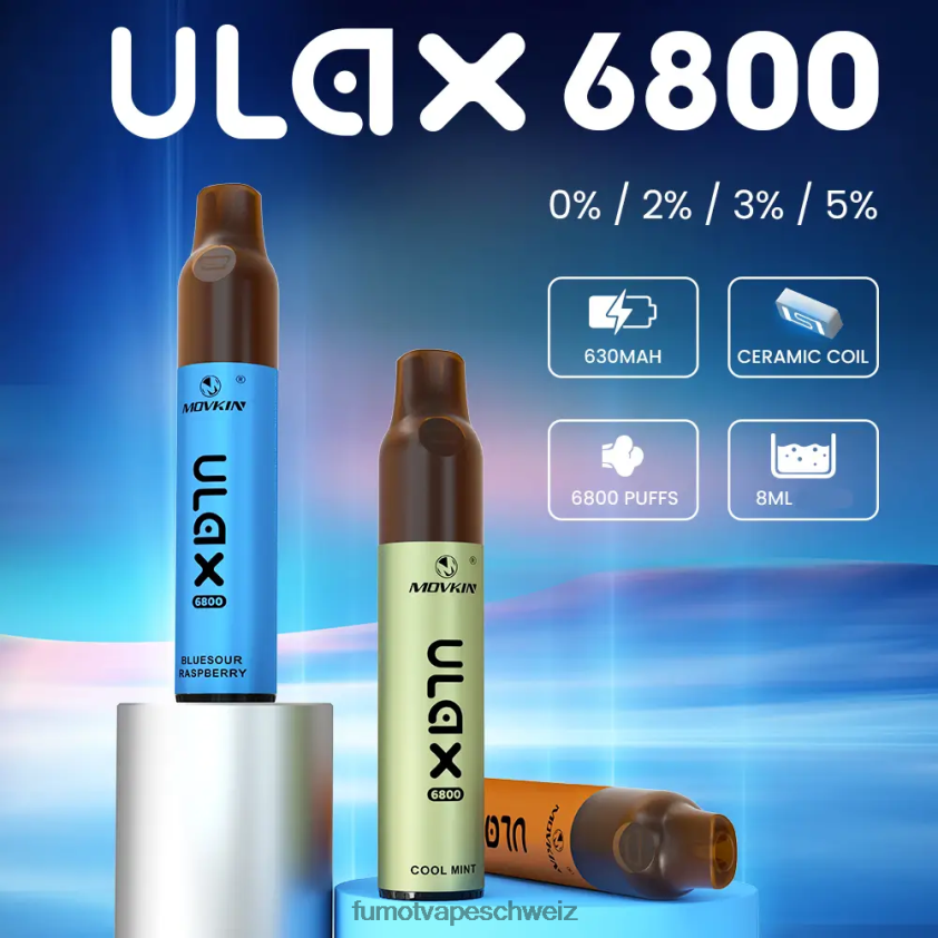 Fumot Movkin Ulax 6800 Einweg-Vaporizer, Keramikspule – 8 ml (1 Stück) X464JP322 | Fumot Vape Schweiz Traubeneis